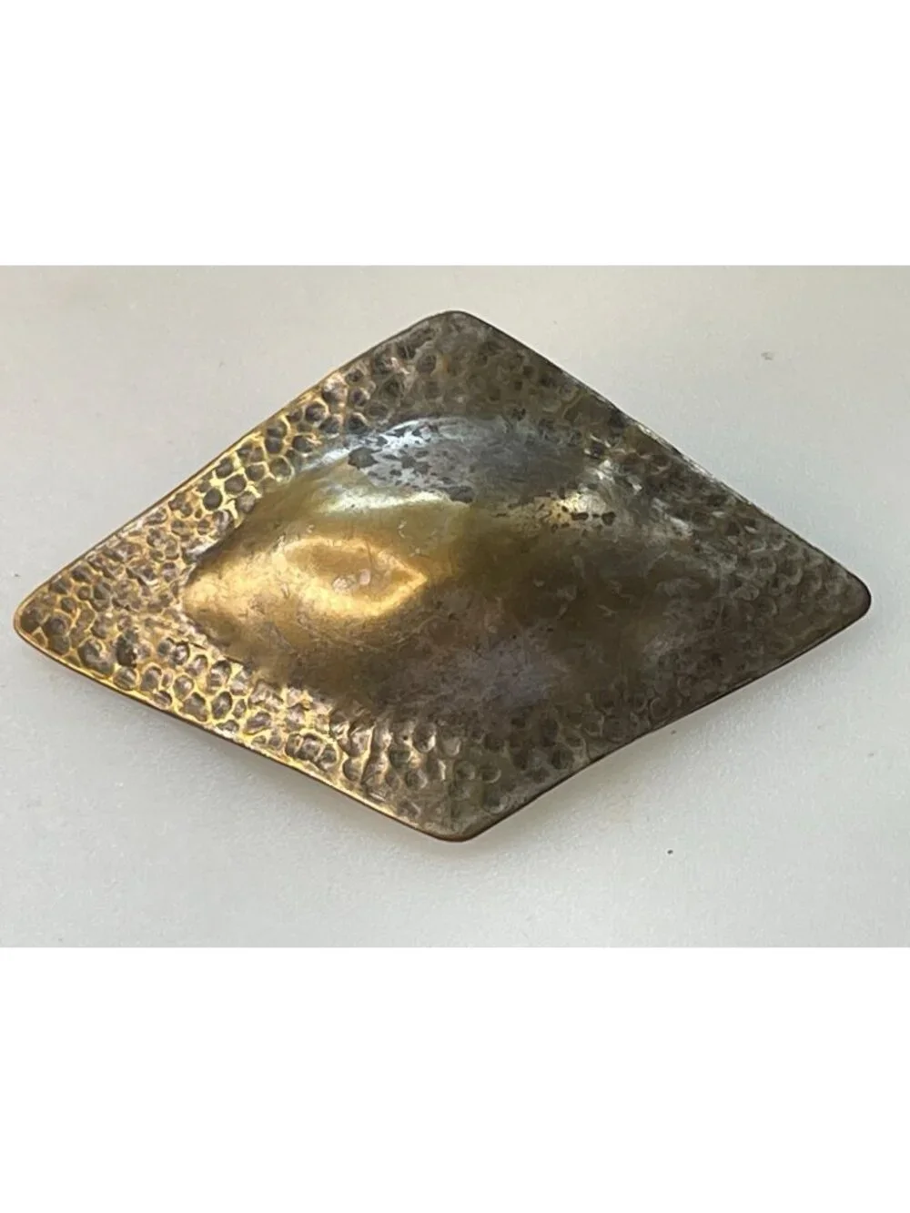 Vintage Mid Century Modernist Hammered Brass Diamond Brooch Pin Studio Artisan